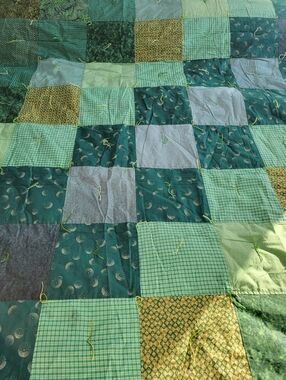 Handmade Lightweight Patchwork Quilt With Various Greens 82"x63"